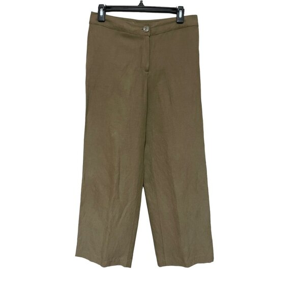 J. Jill Silk Linen blend Wide Leg pant Khaki/olive Pockets Size 4 Career Office - Picture 1 of 8